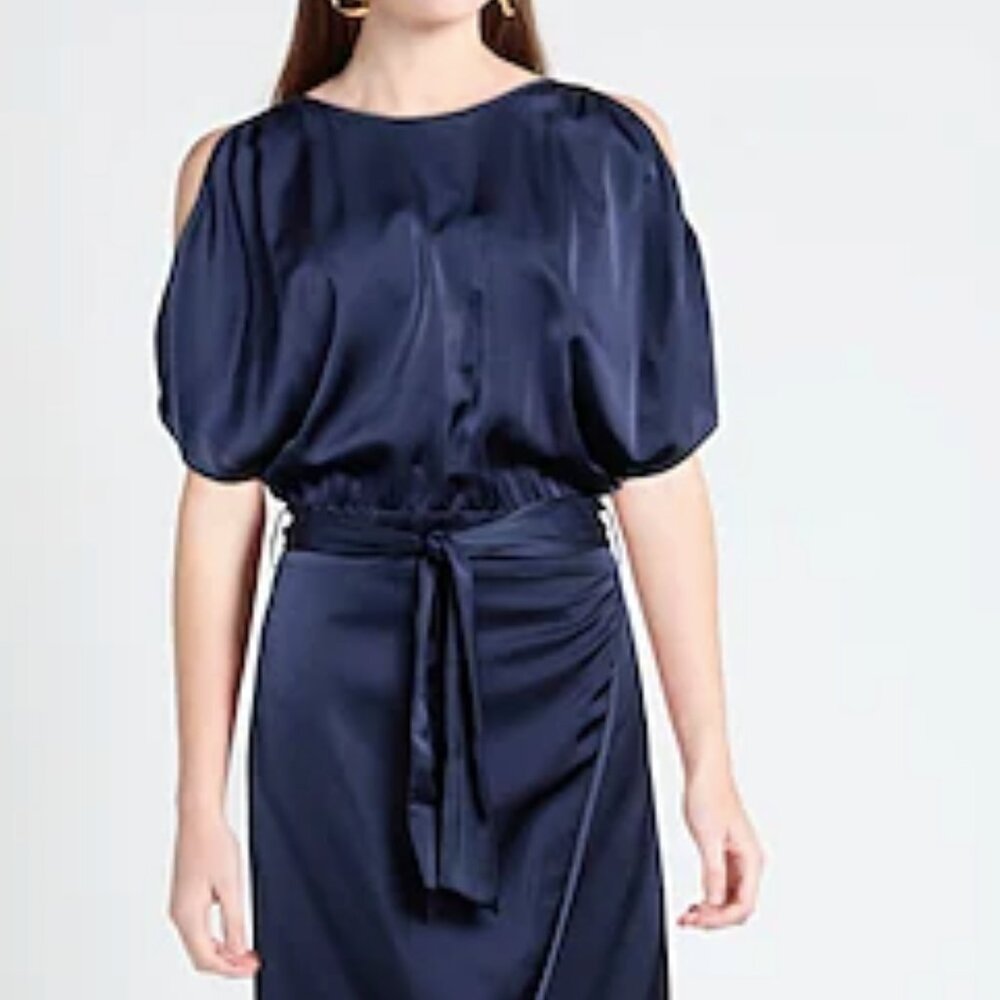 Eleventy Cold Shoulder Blue Midi Dress Size 4 NWT